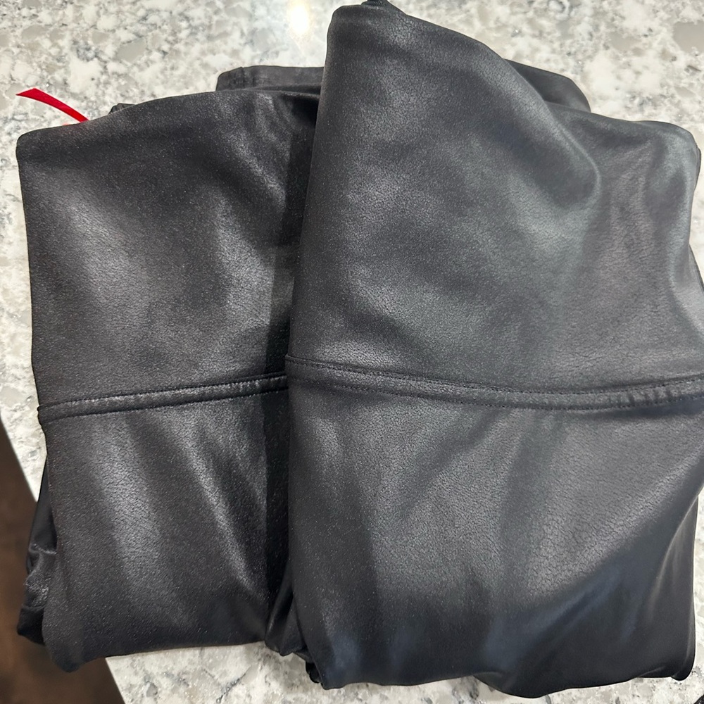 SPANX Black Faux Leather Leggings - 2 pairs